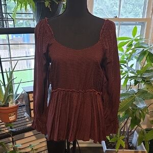 Maurices Red Ruched Peplum Long Sleeve Blouse